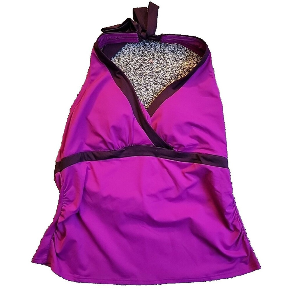 Lands' End Swim Top Magenta Large 14-16 Plunge V-Neck Tankini Solid Womens S602